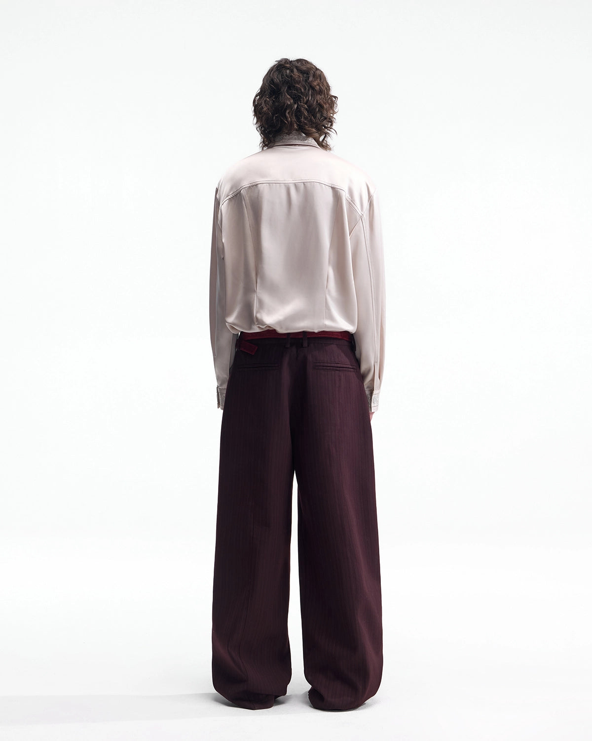 ZHABUXIAO Fine Striped Soft Smooth Straight Leg Trousers Burgundy