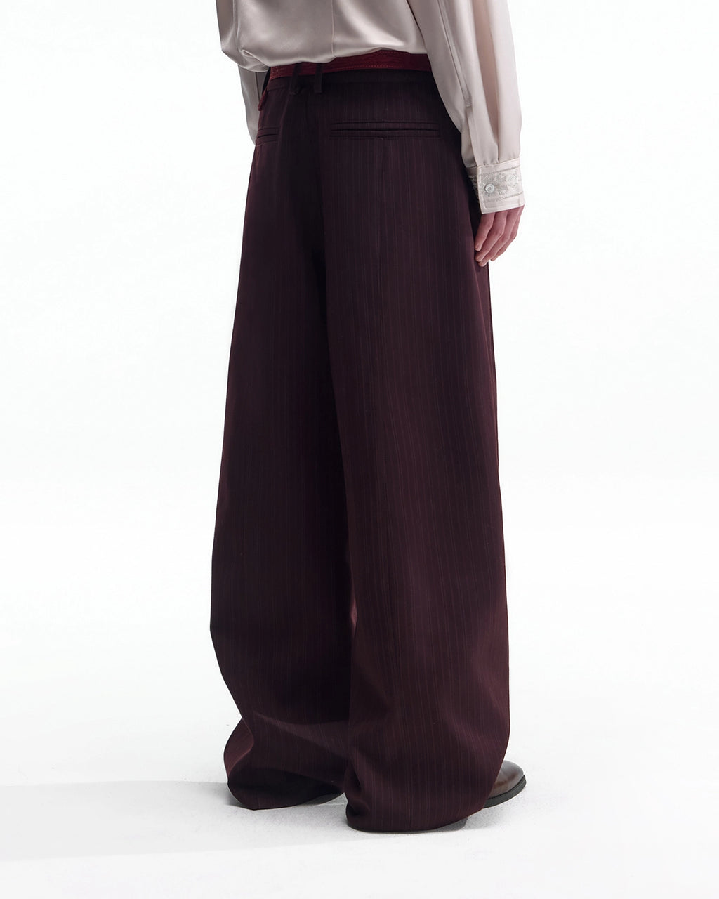 ZHABUXIAO Fine Striped Soft Smooth Straight Leg Trousers Burgundy
