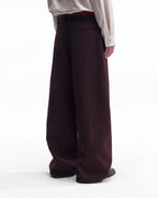 ZHABUXIAO Fine Striped Soft Smooth Straight Leg Trousers Burgundy