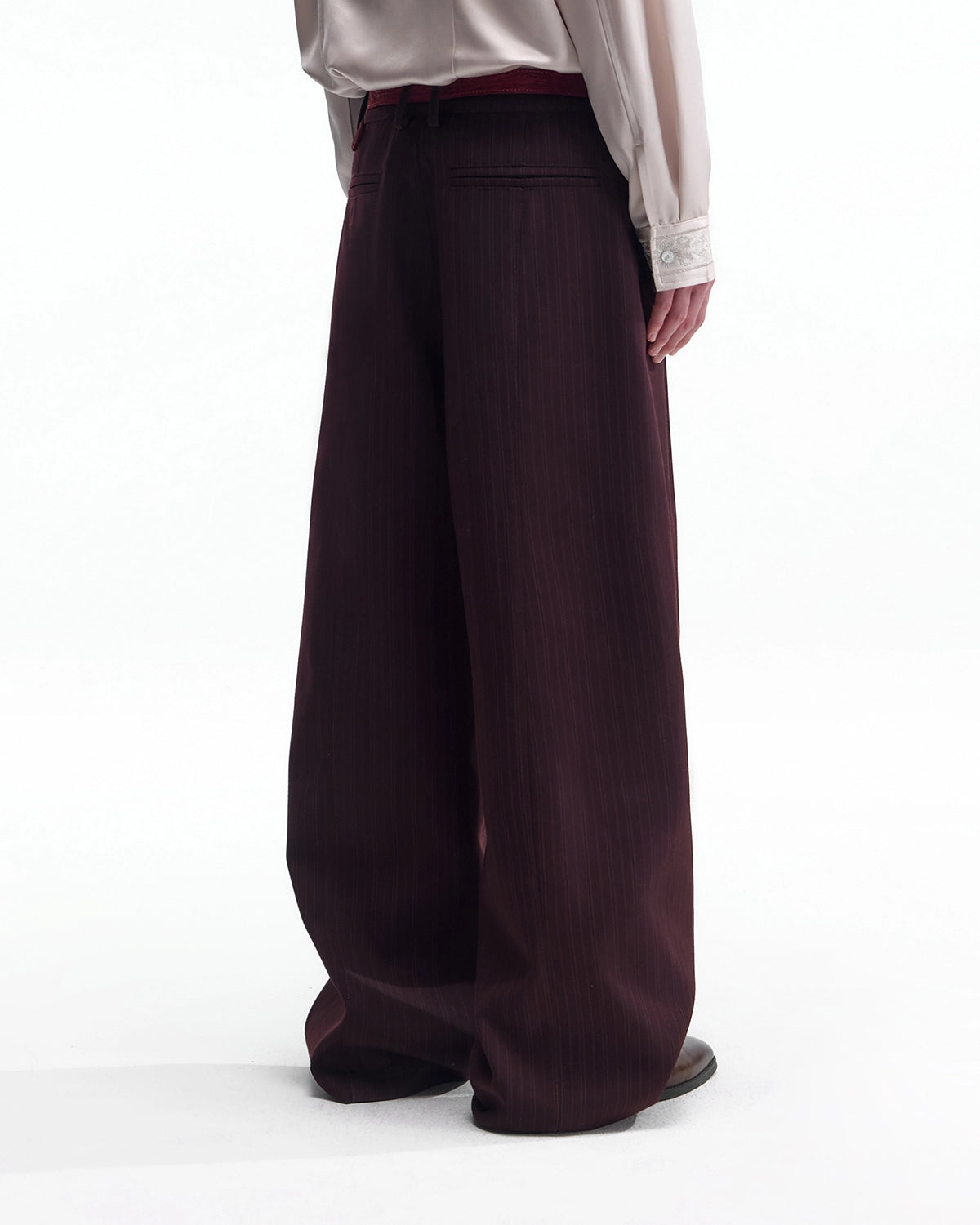ZHABUXIAO Fine Striped Soft Smooth Straight Leg Trousers Burgundy