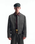 ZHABUXIAO Slub Denim Heavy Studded Baseball Denim Jacket Black