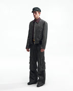 ZHABUXIAO Slub Denim Heavy Studded Baseball Denim Jacket Black