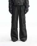 ZHABUXIAO Double Waist Multi Pocket Tough Wide Denim Jeans Black