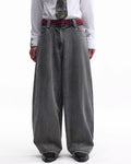 ZHABUXIAO Washed Slub Denim Double Pocket Curved Wide Jeans Gray