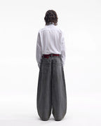 ZHABUXIAO Washed Slub Denim Double Pocket Curved Wide Jeans Gray