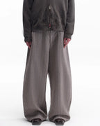 ZHABUXIAO Striped Woolen Satin Lined Curved Wide Trousers Brown