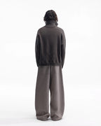 ZHABUXIAO Striped Woolen Satin Lined Curved Wide Trousers Brown