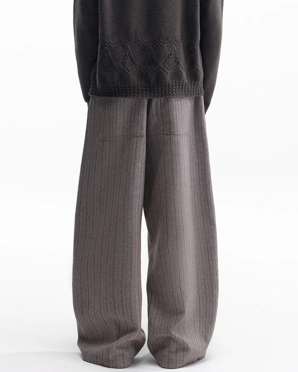 ZHABUXIAO Striped Woolen Satin Lined Curved Wide Trousers Brown