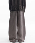 ZHABUXIAO Striped Woolen Satin Lined Curved Wide Trousers Brown