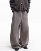 ZHABUXIAO Striped Woolen Satin Lined Curved Wide Trousers Brown