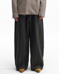 ZHABUXIAO Striped Woolen Satin Lined Curved Wide Trousers Green