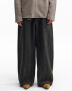 ZHABUXIAO Striped Woolen Satin Lined Curved Wide Trousers Green