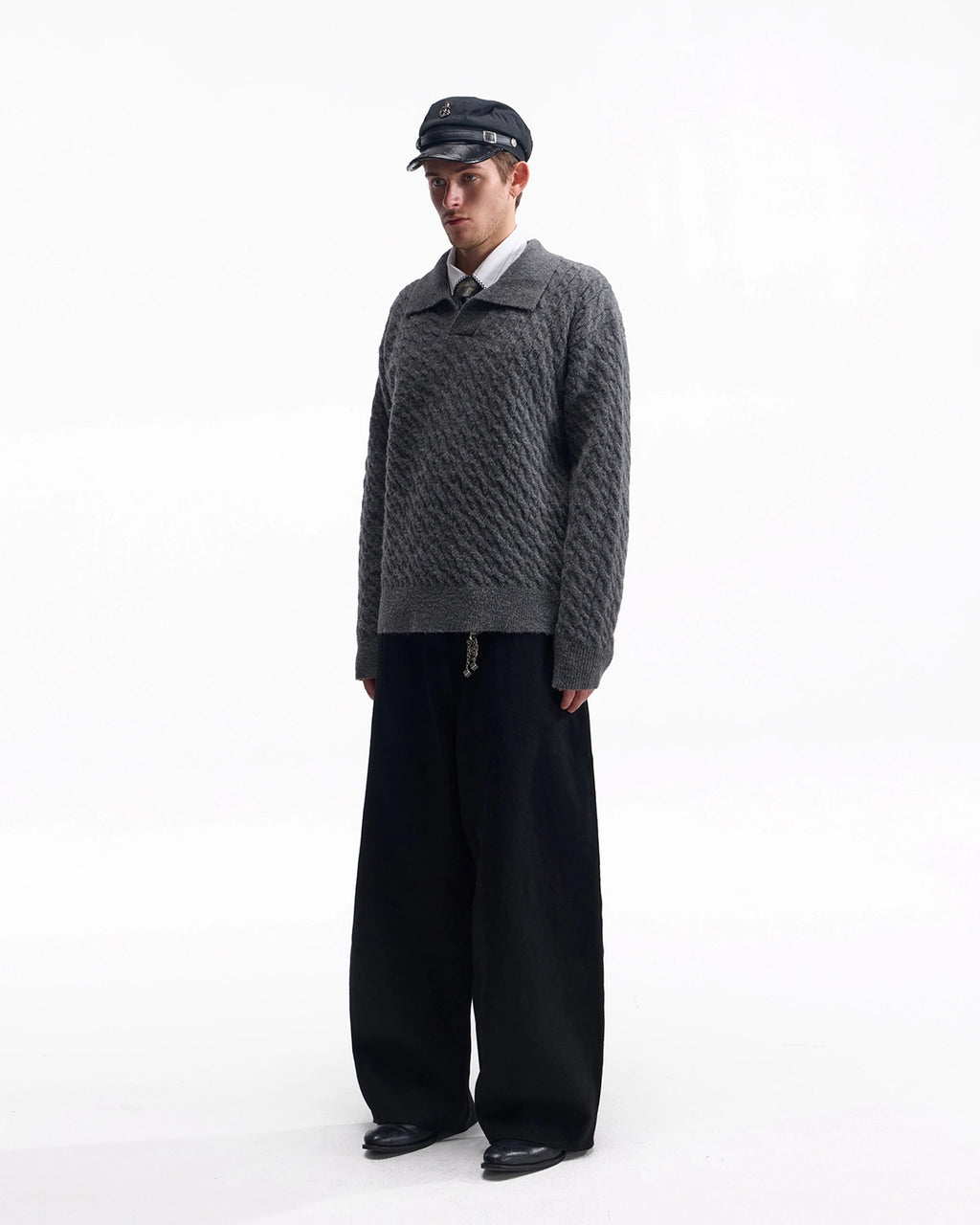 ZHABUXIAO Selvedge Red Line Double Pocket Curved Wide Jeans Black