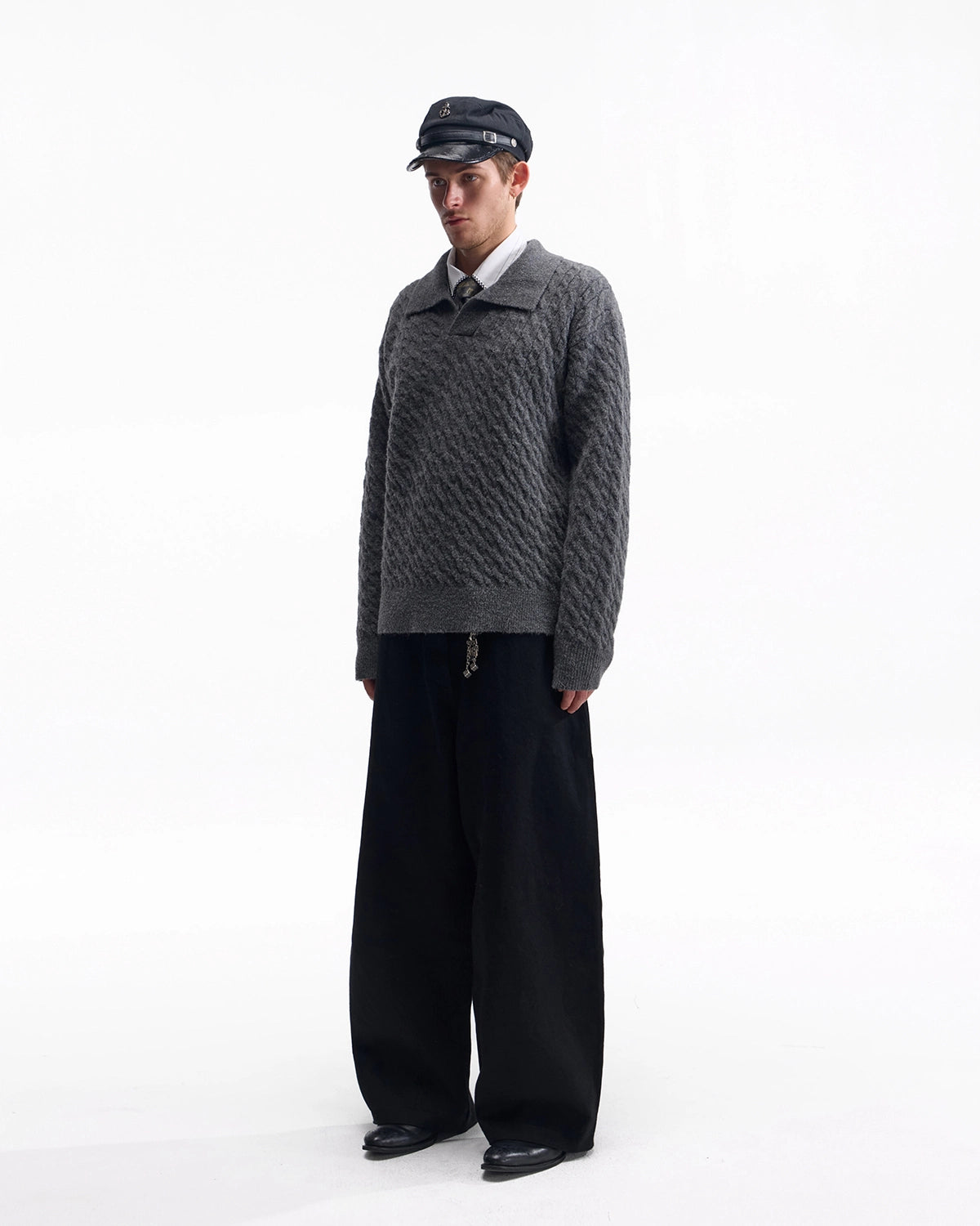 ZHABUXIAO Selvedge Red Line Double Pocket Curved Wide Jeans Black