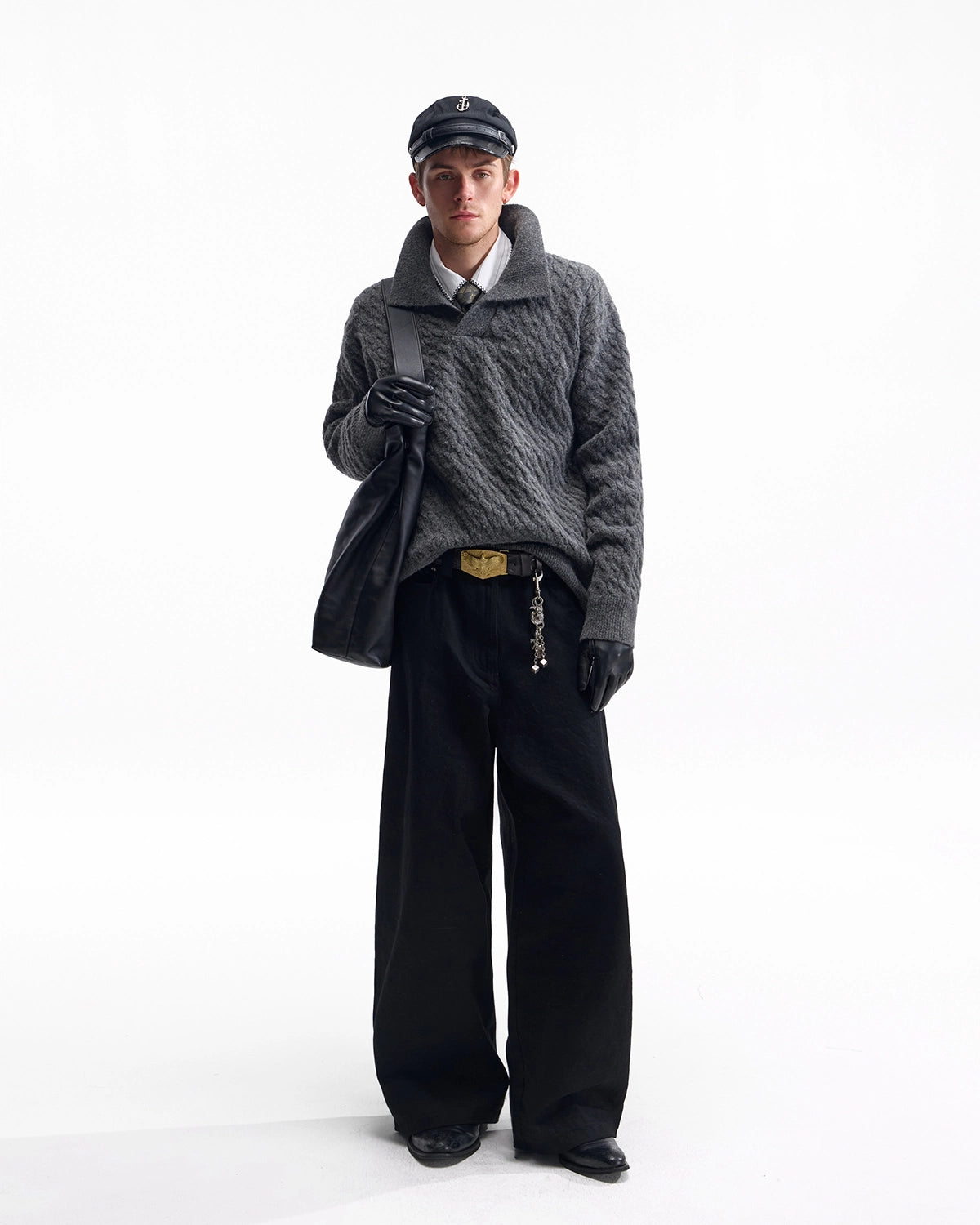 ZHABUXIAO Selvedge Red Line Double Pocket Curved Wide Jeans Black