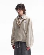 ZHABUXIAO Striped Linen Breathable Drawstring Zipper Jacket Apricot