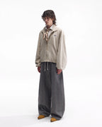 ZHABUXIAO Striped Linen Breathable Drawstring Zipper Jacket Apricot