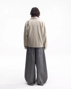 ZHABUXIAO Striped Linen Breathable Drawstring Zipper Jacket Apricot