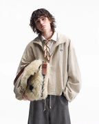 ZHABUXIAO Striped Linen Breathable Drawstring Zipper Jacket Apricot