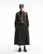 ZHABUXIAO Houndstooth Striped Metal Button Long Sleeve Shirt Green