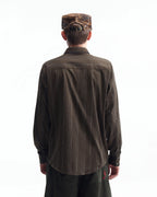 ZHABUXIAO Houndstooth Striped Metal Button Long Sleeve Shirt Green