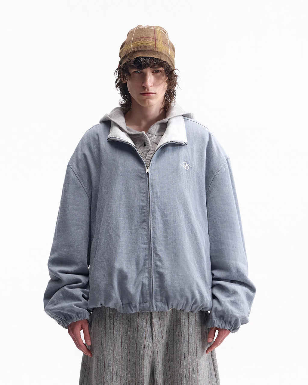ZHABUXIAO Ramie Tencel Drawstring Adjust Casual Jacket Light Blue