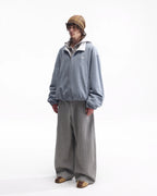 ZHABUXIAO Striped Woolen Satin Lined Curved Wide Trousers Gray