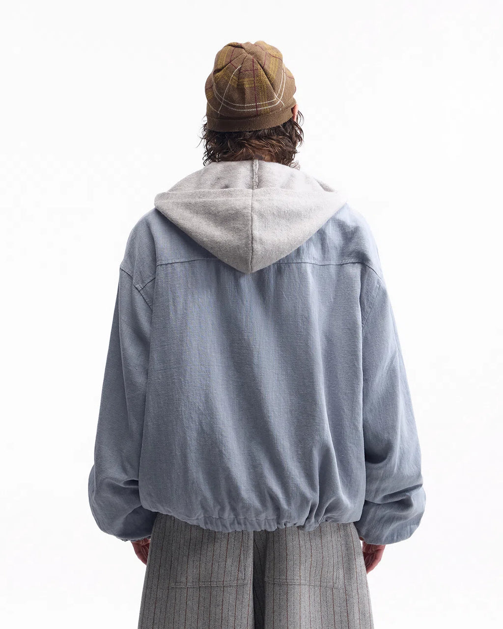 ZHABUXIAO Ramie Tencel Drawstring Adjust Casual Jacket Light Blue
