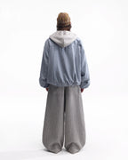 ZHABUXIAO Ramie Tencel Drawstring Adjust Casual Jacket Light Blue