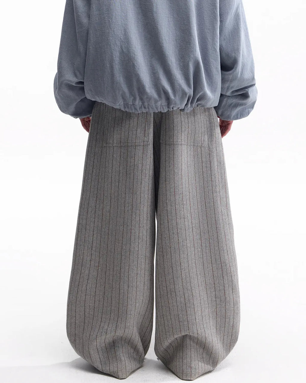 ZHABUXIAO Striped Woolen Satin Lined Curved Wide Trousers Gray
