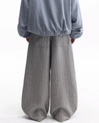 ZHABUXIAO Striped Woolen Satin Lined Curved Wide Trousers Gray