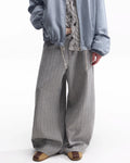 ZHABUXIAO Striped Woolen Satin Lined Curved Wide Trousers Gray