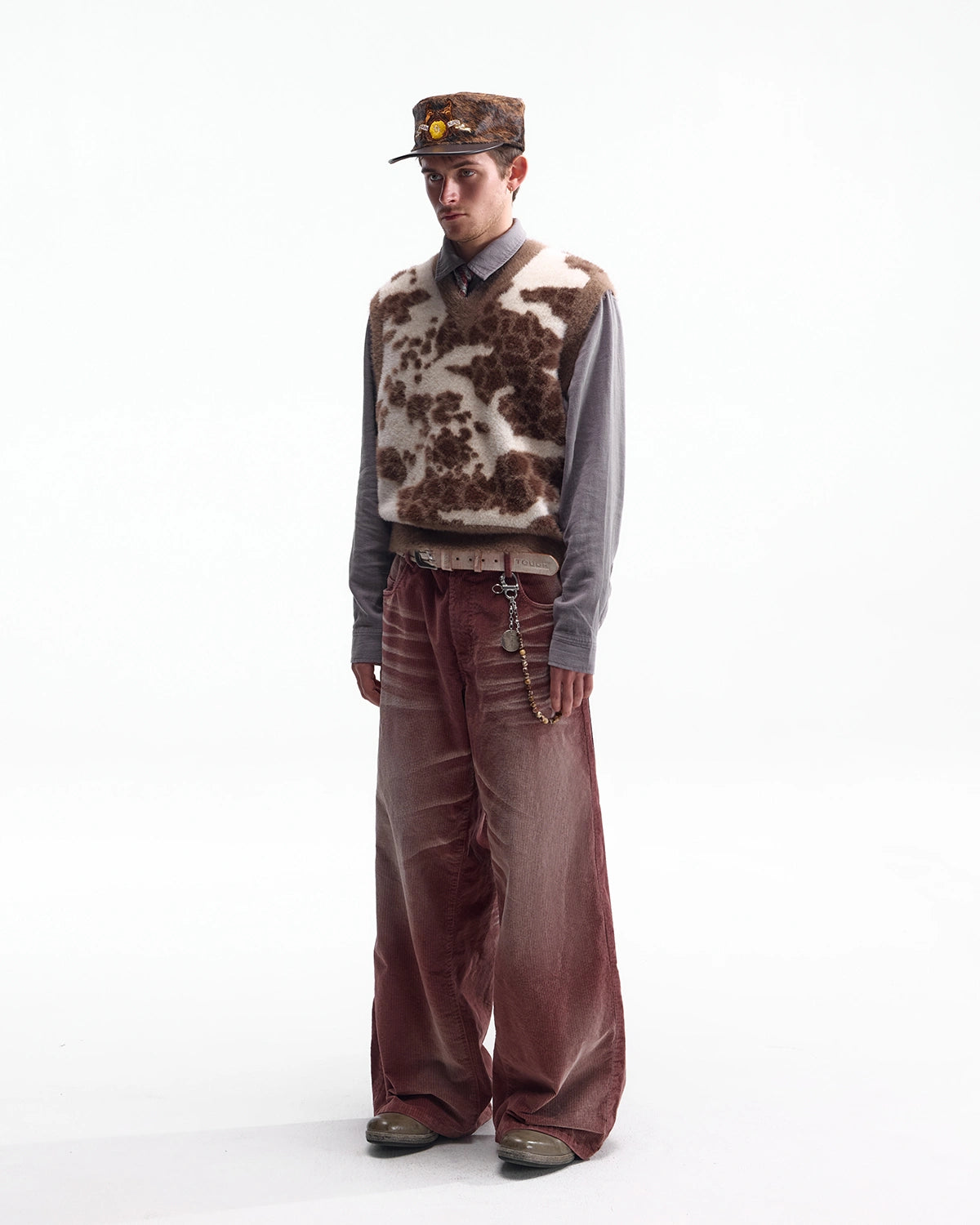 ZHABUXIAO Cow Pattern V Neck Layering Knit Sweater Vest Cow Print