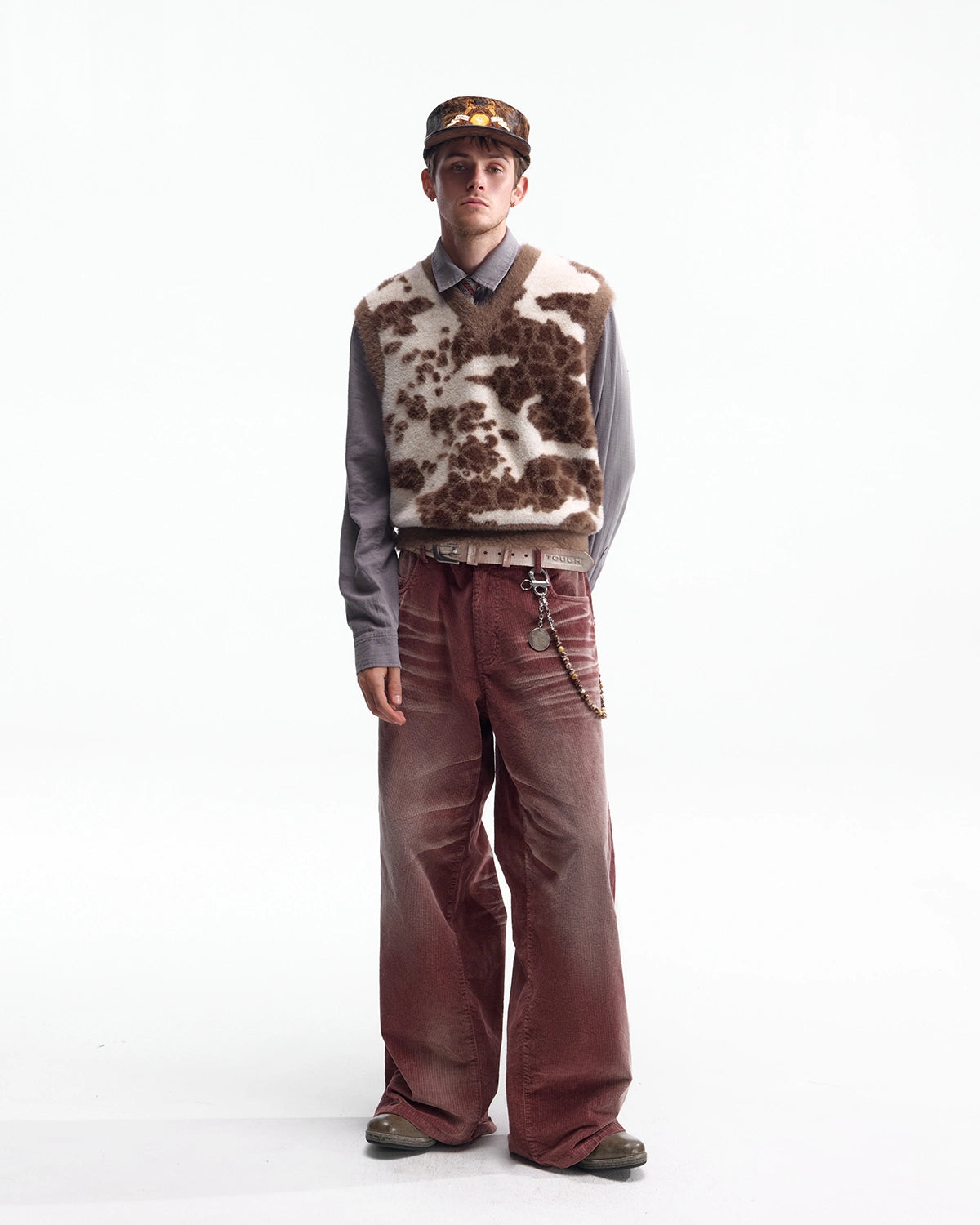 ZHABUXIAO Cow Pattern V Neck Layering Knit Sweater Vest Cow Print