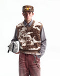 ZHABUXIAO Cow Pattern V Neck Layering Knit Sweater Vest Cow Print
