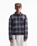 ZHABUXIAO American Retro Brushed Plaid Lapel Shirt Jacket Blue & Brown