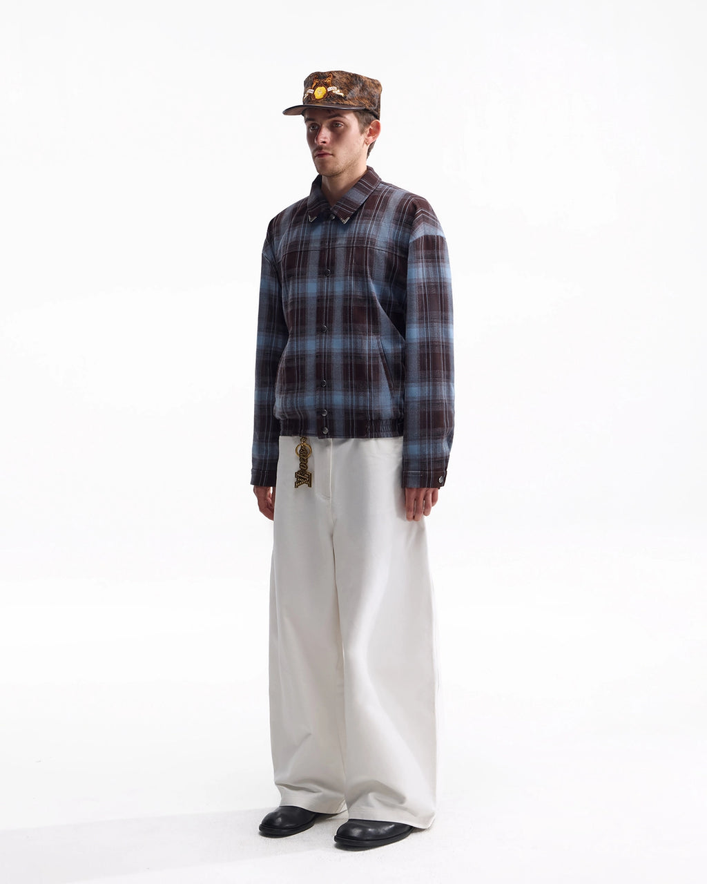 ZHABUXIAO Twill Cotton Double Pocket Cargo Curved Wide Jeans White