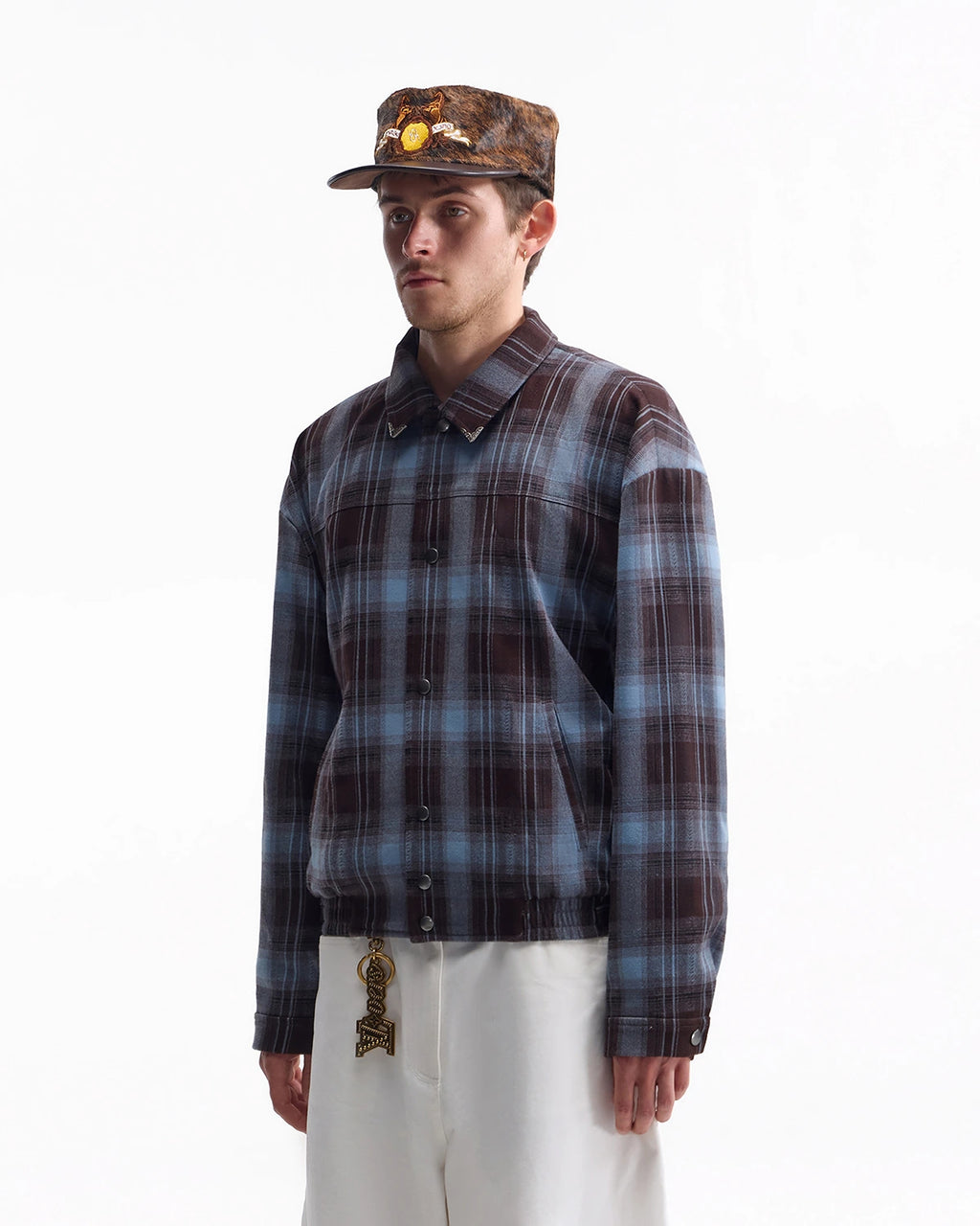 ZHABUXIAO American Retro Brushed Plaid Lapel Shirt Jacket Blue & Brown