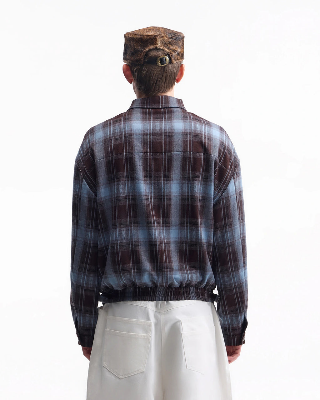 ZHABUXIAO American Retro Brushed Plaid Lapel Shirt Jacket Blue & Brown