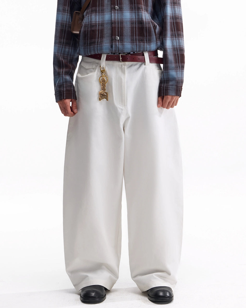 ZHABUXIAO Twill Cotton Double Pocket Cargo Curved Wide Jeans White