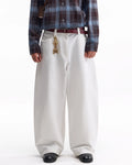 ZHABUXIAO Twill Cotton Double Pocket Cargo Curved Wide Jeans White