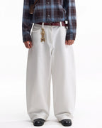 ZHABUXIAO Twill Cotton Double Pocket Cargo Curved Wide Jeans White
