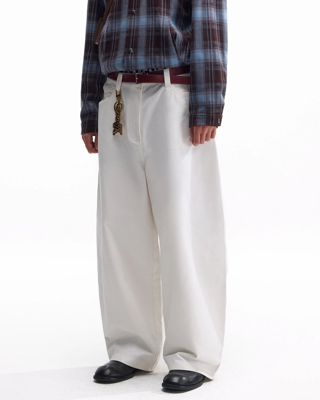 ZHABUXIAO Twill Cotton Double Pocket Cargo Curved Wide Jeans White