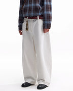 ZHABUXIAO Twill Cotton Double Pocket Cargo Curved Wide Jeans White