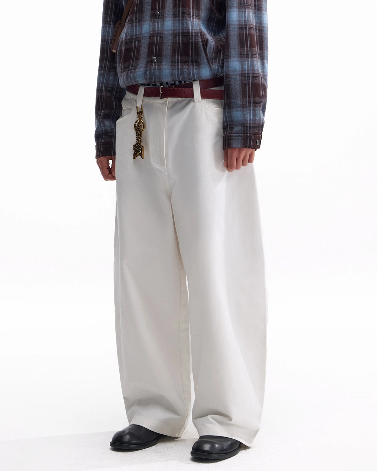 ZHABUXIAO Twill Cotton Double Pocket Cargo Curved Wide Jeans White