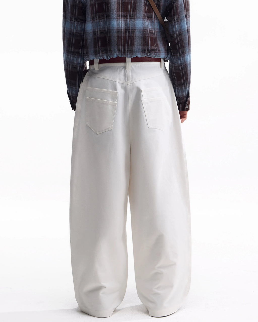 ZHABUXIAO Twill Cotton Double Pocket Cargo Curved Wide Jeans White