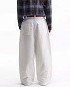 ZHABUXIAO Twill Cotton Double Pocket Cargo Curved Wide Jeans White