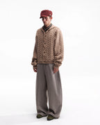 ZHABUXIAO Cable Knit Lambswool Hooded Soft Cardigan Sweater Gray & Khaki
