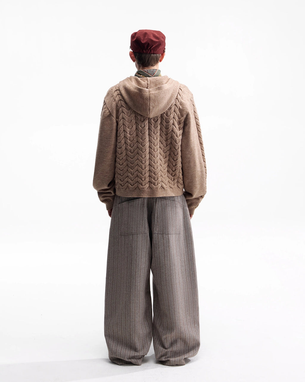 ZHABUXIAO Cable Knit Lambswool Hooded Soft Cardigan Sweater Gray & Khaki