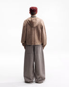 ZHABUXIAO Cable Knit Lambswool Hooded Soft Cardigan Sweater Gray & Khaki